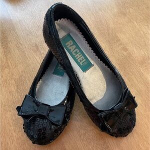 Rachel Girl’s Black Sequin Bow Ballet Flats Dress Shoes ~ Size 12M
